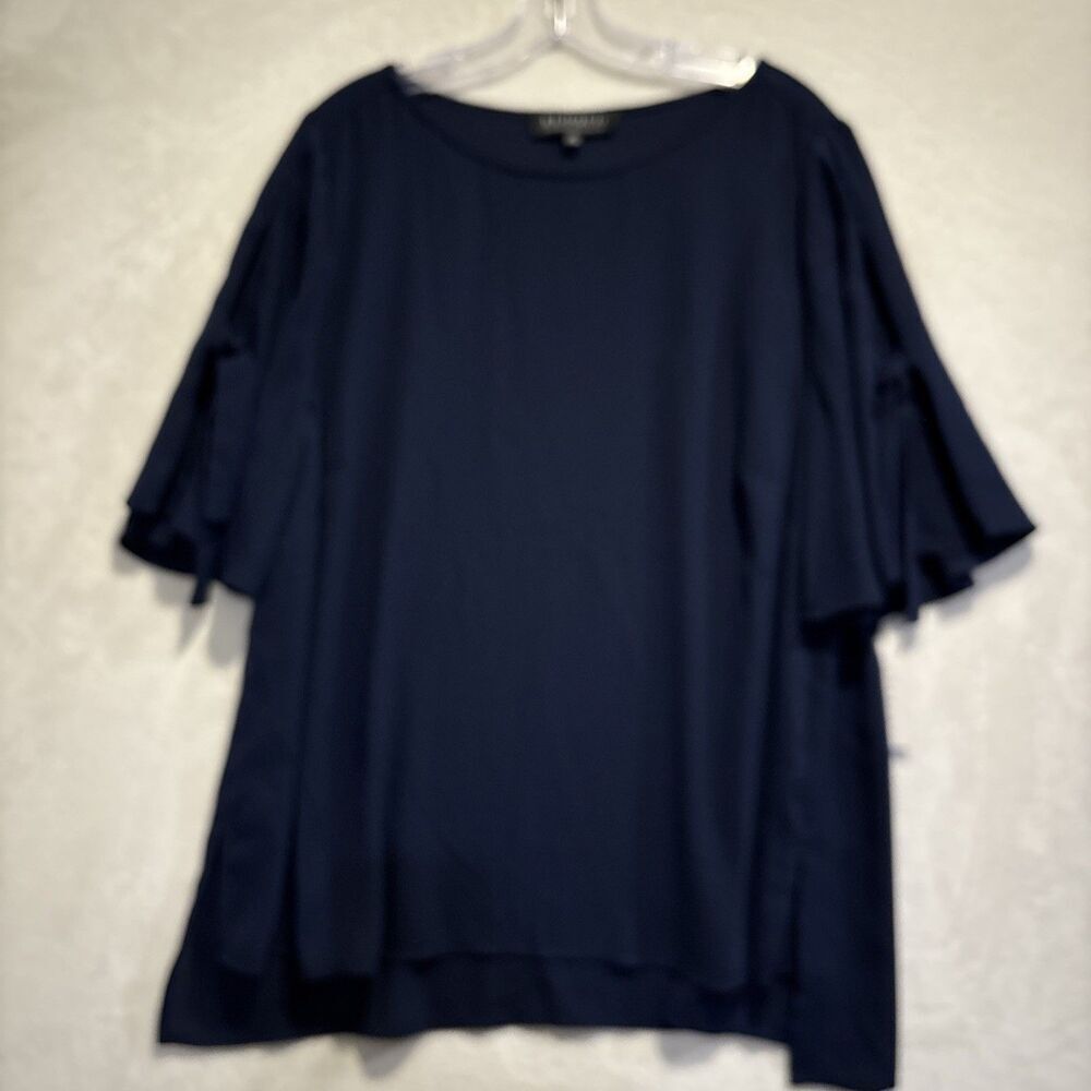 Eloquii Women's Navy Blue Blouse Flowy Tie Short Sleeve Size 18 Tunic NWT